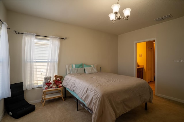 249 Haines Blvd, Winter Haven, FL 33881 - bedroom with an inviting chandelier, baseboards, carpet flooring, and visible vents