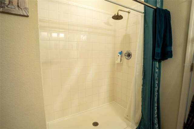 249 Haines Blvd, Winter Haven, FL 33881 - full bathroom featuring a stall shower and a textured wall