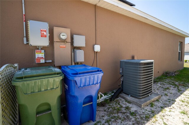 249 Haines Blvd, Winter Haven, FL 33881 - details with stucco siding, electric meter, and central air condition unit