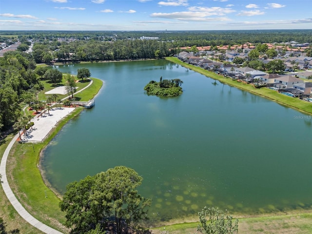 aerial view featuring a residential view and a water view