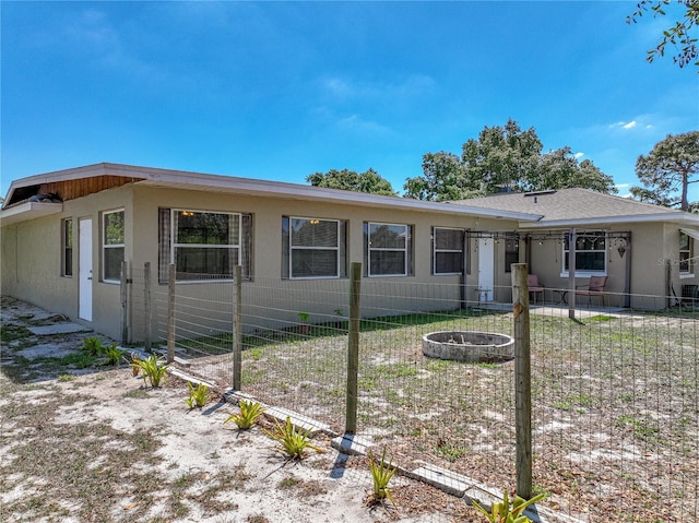 view of front facade featuring fence and stucco siding