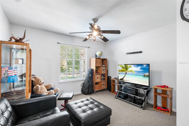 177 Costa Loop, Auburndale, FL 33823 - living area featuring carpet flooring, a ceiling fan, baseboards, and a textured ceiling