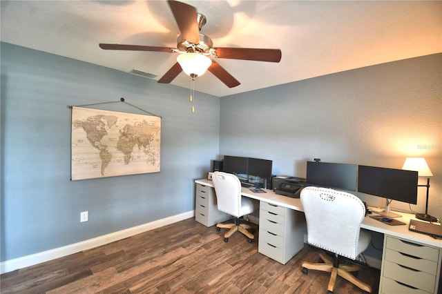 186 Viola Dr, Auburndale, FL 33823 - office featuring wood finished floors, a ceiling fan, and baseboards