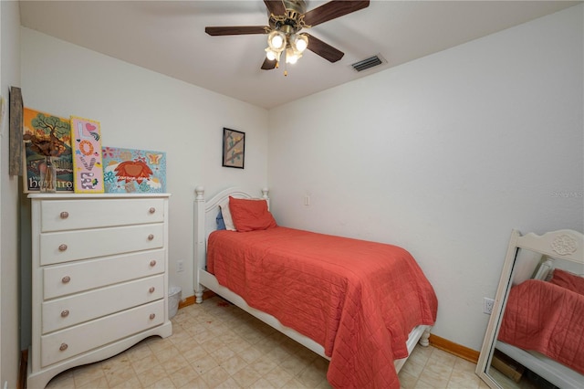 2390 Lake Easy Rd, Babson Park, FL 33827 - bedroom with visible vents, a ceiling fan, light floors, and baseboards