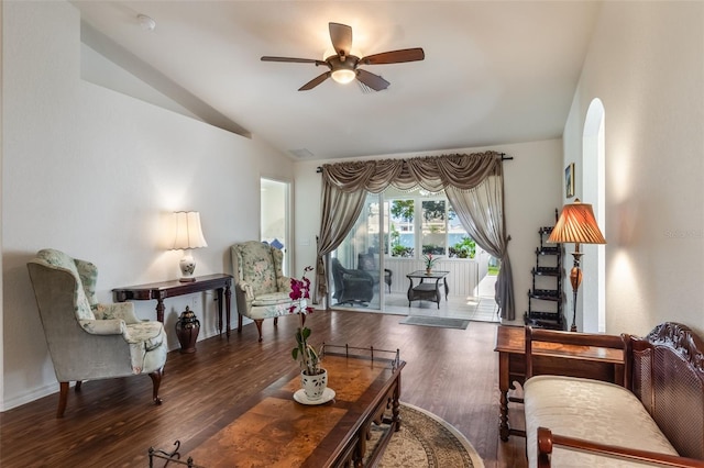 284 Lake Suzanne Dr, Lake Wales, FL 33859 - living area with lofted ceiling, a ceiling fan, baseboards, and wood finished floors