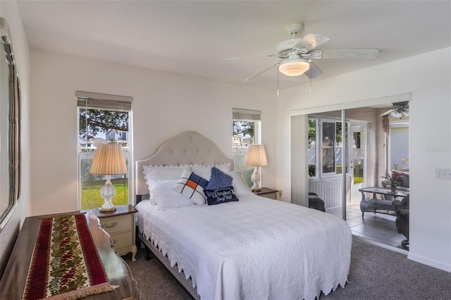 284 Lake Suzanne Dr, Lake Wales, FL 33859 - carpeted bedroom featuring ceiling fan and access to outside