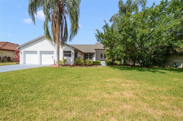 6014 Crystal View Dr, Orlando, FL 32819 - ranch-style home with stucco siding, an attached garage, concrete driveway, and a front lawn