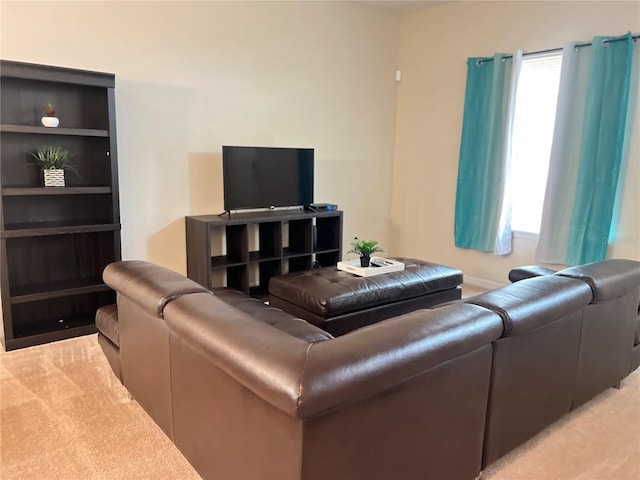 living room with light colored carpet