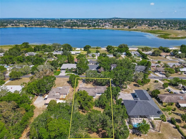 aerial view featuring a residential view and a water view