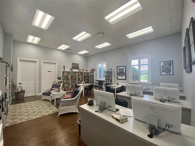 4480 Turnberry Ln, Lake Wales, FL 33859 - office area with visible vents, dark wood finished floors, and a paneled ceiling