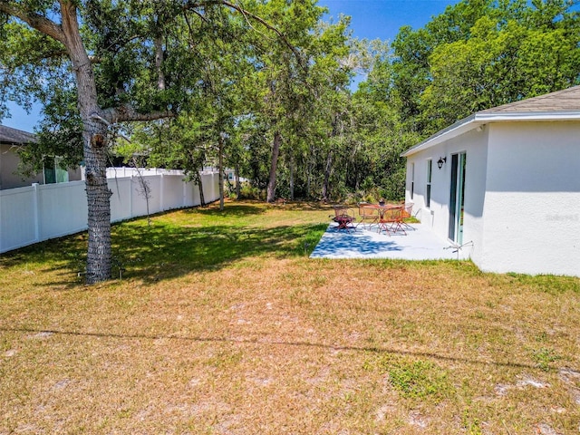 view of yard featuring a fenced backyard and a patio area