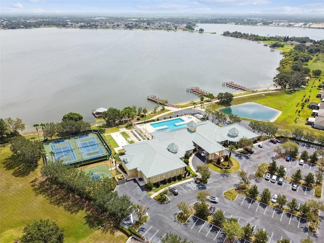 bird's eye view featuring a water view