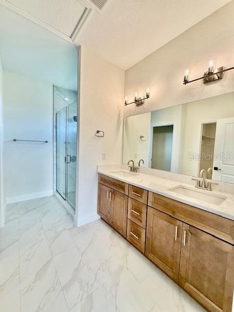 5273 Pebble Beach Dr, Sebring, FL 33872 - full bath featuring a sink, marble finish floor, and a stall shower