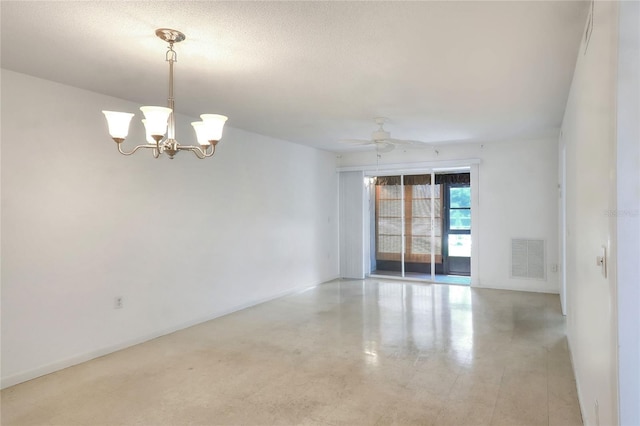 empty room with a chandelier