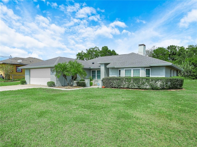 409 N 6th St, Lake Hamilton, FL 33851 - single story home with concrete driveway, an attached garage, a front yard, a chimney, and stucco siding