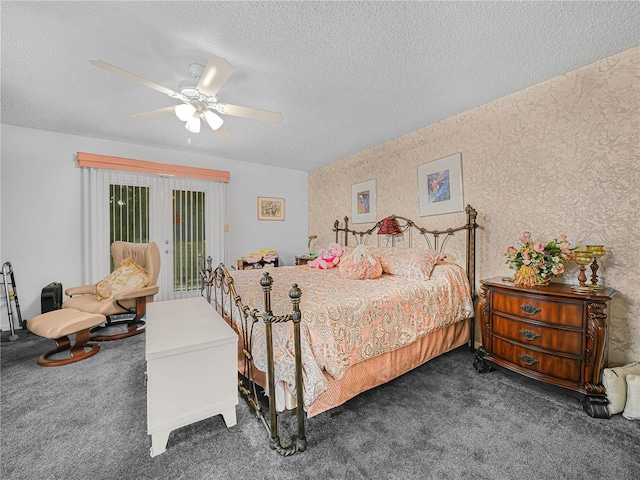409 N 6th St, Lake Hamilton, FL 33851 - carpeted bedroom featuring a textured ceiling, access to exterior, and ceiling fan