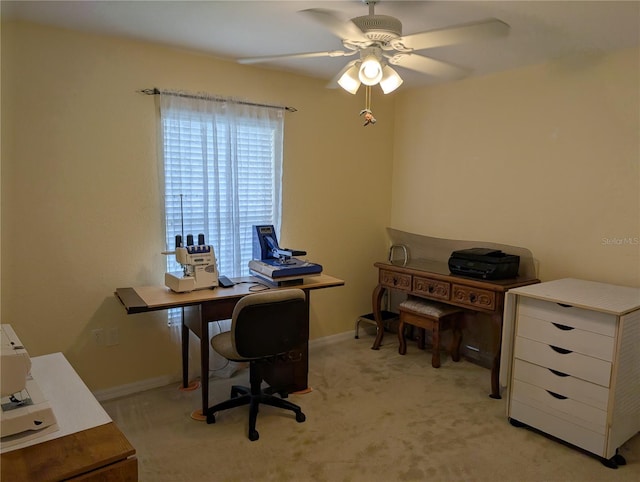 4488 Turnberry Ln, Lake Wales, FL 33859 - office area featuring a ceiling fan, baseboards, and light colored carpet