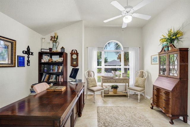 109 Lake Mariam Way, Winter Haven, FL 33884 - office space featuring ceiling fan, vaulted ceiling, and light tile patterned floors