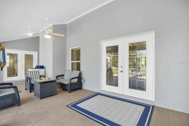 109 Lake Mariam Way, Winter Haven, FL 33884 - view of patio / terrace with french doors, a fire pit, and a ceiling fan