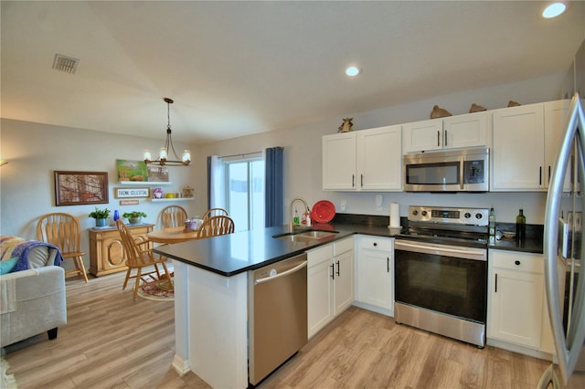 879 Orleans Dr, Eagle Lake, FL 33839 - kitchen featuring stainless steel appliances, a sink, white cabinets, a peninsula, and recessed lighting