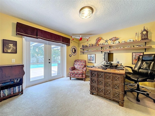 255 Lake Link Rd, Winter Haven, FL 33884 - carpeted home office featuring french doors and a textured ceiling