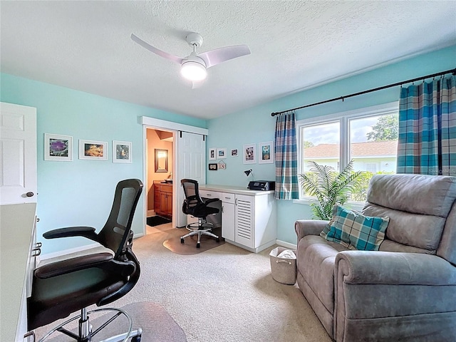 255 Lake Link Rd, Winter Haven, FL 33884 - office featuring light colored carpet, ceiling fan, baseboards, and a textured ceiling