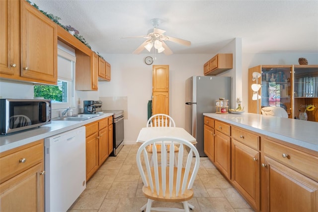 1408 Thousand Roses Dr S, Lake Wales, FL 33853 - kitchen with appliances with stainless steel finishes, a sink, light countertops, and ceiling fan