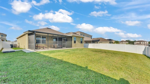 428 Aragosa Dr, Davenport, FL 33837 - back of house featuring a sunroom, stucco siding, a patio, and a ceiling fan