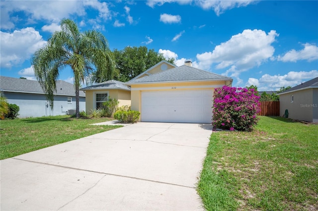 630 Heather Glen Loop, Winter Haven, FL 33884 - ranch-style home featuring an attached garage, driveway, central air condition unit, and stucco siding