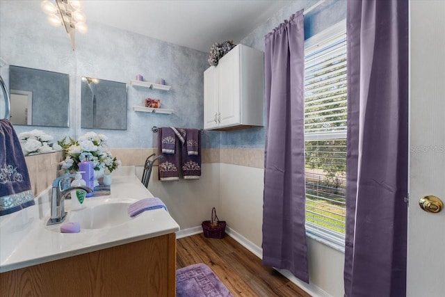 1800 Emily Dr, Winter Haven, FL 33884 - bathroom with wood finished floors, baseboards, and vanity