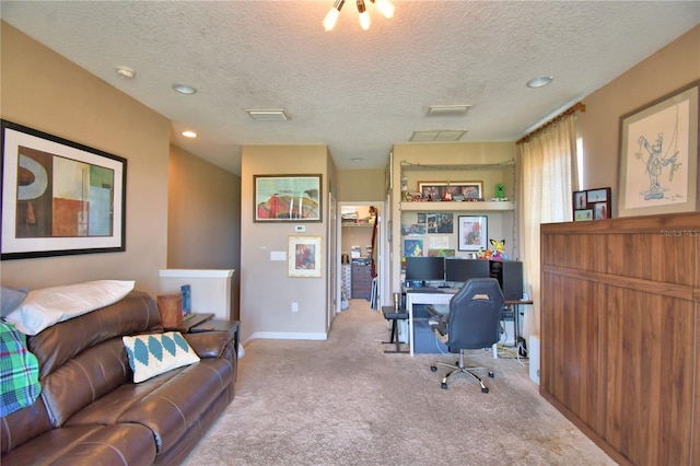 2340 Pinehurst Ct, Davenport, FL 33837 - carpeted home office featuring a textured ceiling and recessed lighting