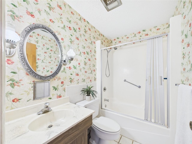2700 Bayshore Blvd Unit 3210, Dunedin, FL 34698 - full bath featuring wallpapered walls, bathtub / shower combination, vanity, toilet, and tile patterned floors