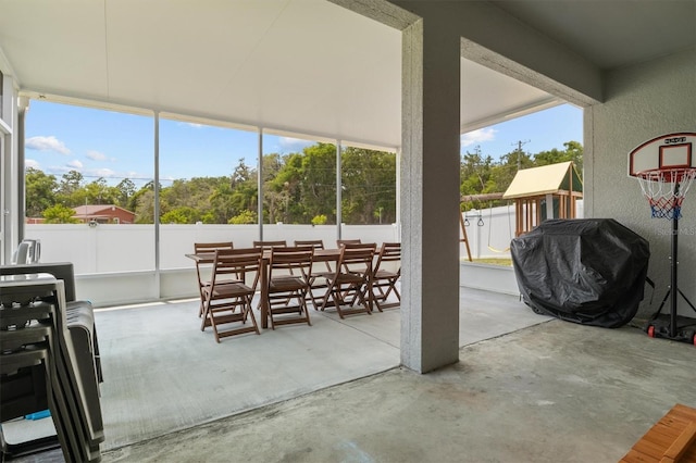 1081 Sandpiper Loop, Winter Haven, FL 33881 - fenced backyard featuring a patio area, outdoor dining space, and area for grilling
