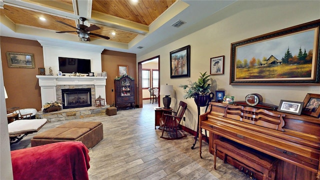 540 Phillips Rd, Sebring, FL 33875 - living room with wood-type flooring, a ceiling fan, baseboards, a stone fireplace, and recessed lighting