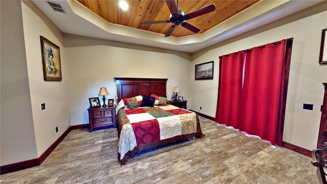 540 Phillips Rd, Sebring, FL 33875 - bedroom featuring a raised ceiling, wooden ceiling, baseboards, and a ceiling fan