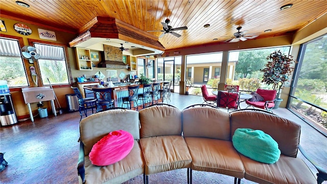 540 Phillips Rd, Sebring, FL 33875 - living room with ceiling fan, wood ceiling, and plenty of natural light