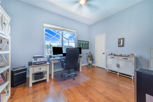 413 Ruby Lake Pl, Winter Haven, FL 33884 - office featuring ceiling fan and light wood finished floors