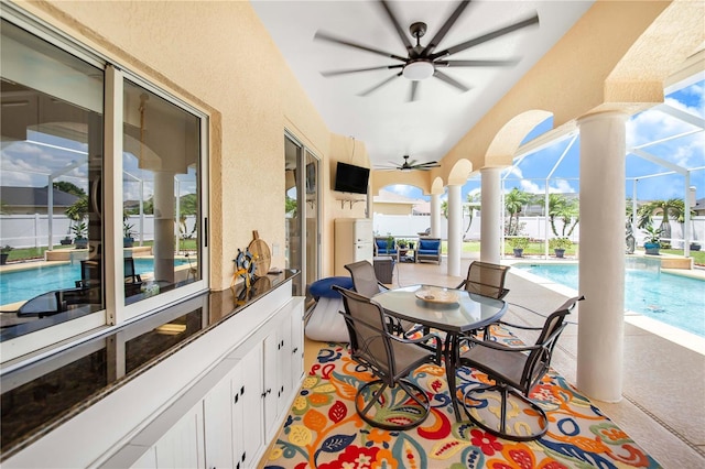 413 Ruby Lake Pl, Winter Haven, FL 33884 - view of patio featuring ceiling fan and a lanai
