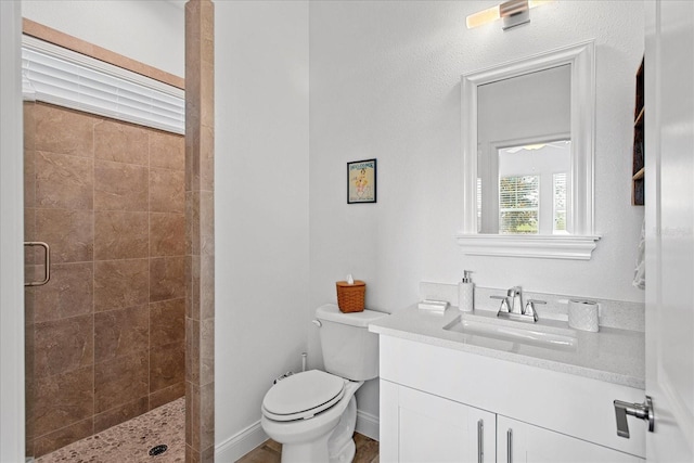505 Adams View Ln, Auburndale, FL 33823 - bathroom featuring a shower stall, toilet, and vanity