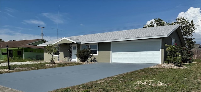 1735 Council Dr, Sun City Center, FL 33573 - ranch-style home featuring a garage, concrete driveway, stucco siding, and a shingled roof