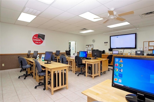 1735 Council Dr, Sun City Center, FL 33573 - office space featuring a ceiling fan, a paneled ceiling, and light tile patterned floors