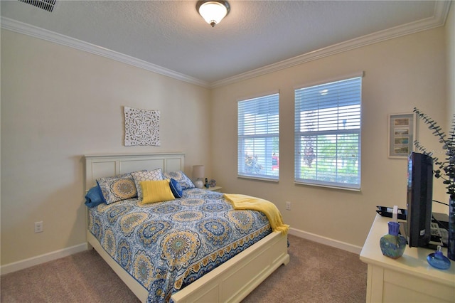 1433 Bunker Dr, Davenport, FL 33896 - carpeted bedroom with crown molding, baseboards, and a textured ceiling