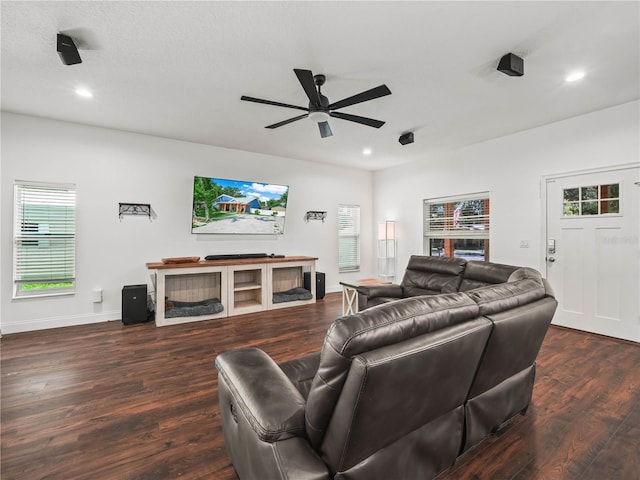 7714 Chase Rd, Lakeland, FL 33810 - living area with ceiling fan, recessed lighting, wood finished floors, and baseboards