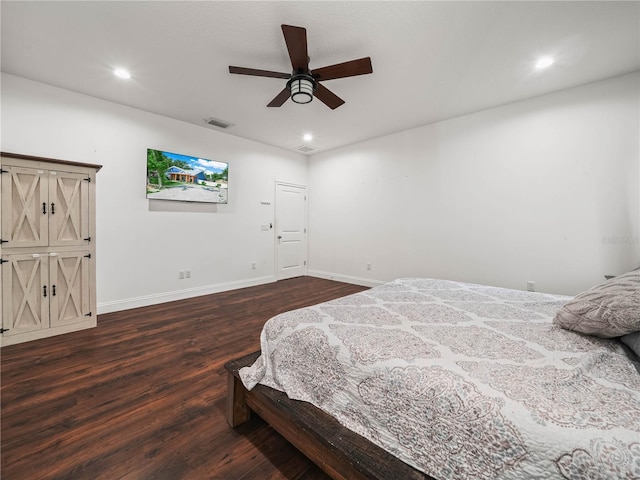 7714 Chase Rd, Lakeland, FL 33810 - bedroom featuring dark wood finished floors, recessed lighting, baseboards, and a ceiling fan
