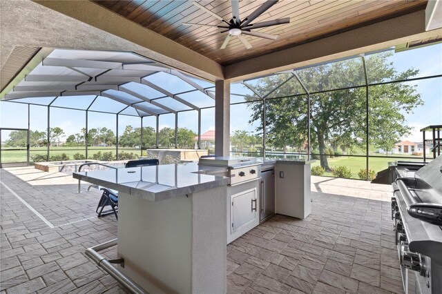 209 Pine Lilly Ct, Lake Alfred, FL 33850 - view of patio featuring a ceiling fan and glass enclosure