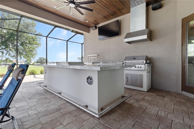 209 Pine Lilly Ct, Lake Alfred, FL 33850 - view of patio featuring ceiling fan, glass enclosure, and a sink