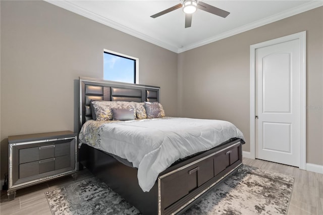 209 Pine Lilly Ct, Lake Alfred, FL 33850 - bedroom featuring ornamental molding, baseboards, ceiling fan, and wood finished floors
