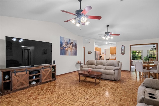 1273 Scrub Jay Trl, Frostproof, FL 33843 - living room with a ceiling fan and lofted ceiling