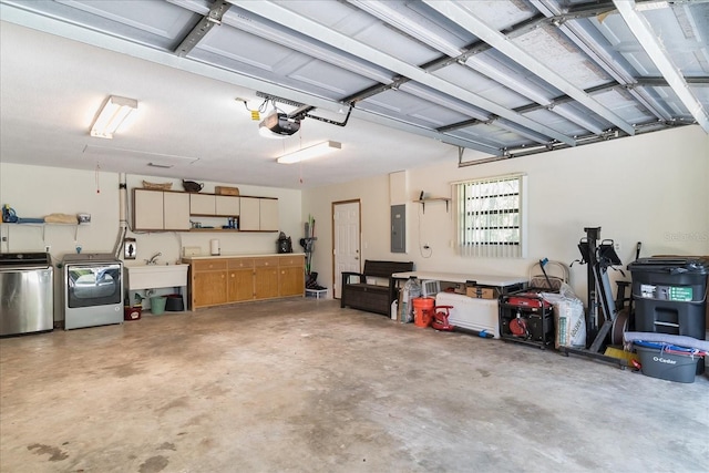 1273 Scrub Jay Trl, Frostproof, FL 33843 - garage featuring independent washer and dryer, electric panel, and a garage door opener