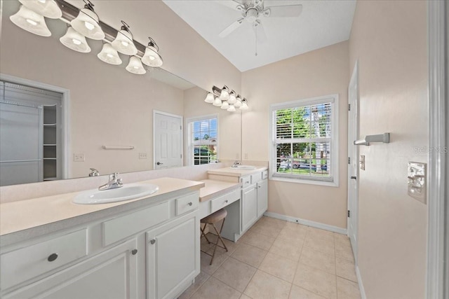 4254 Berwick Dr, Lake Wales, FL 33859 - full bath with double vanity, ceiling fan, and tile patterned flooring